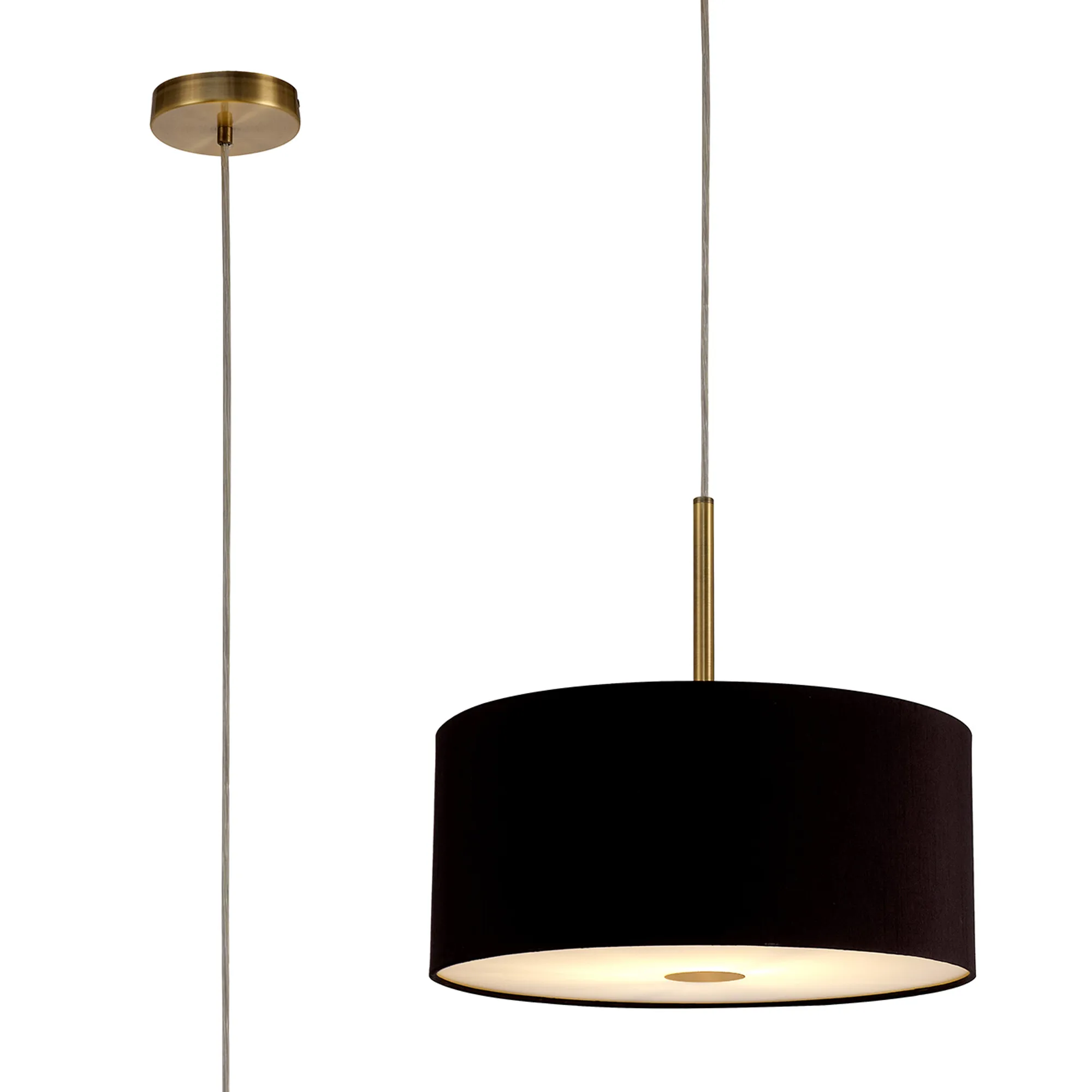 DK0219  Baymont 40cm Pendant 1 Light Antique Brass, Midnight Black/Green Olive, Frosted Diffuser